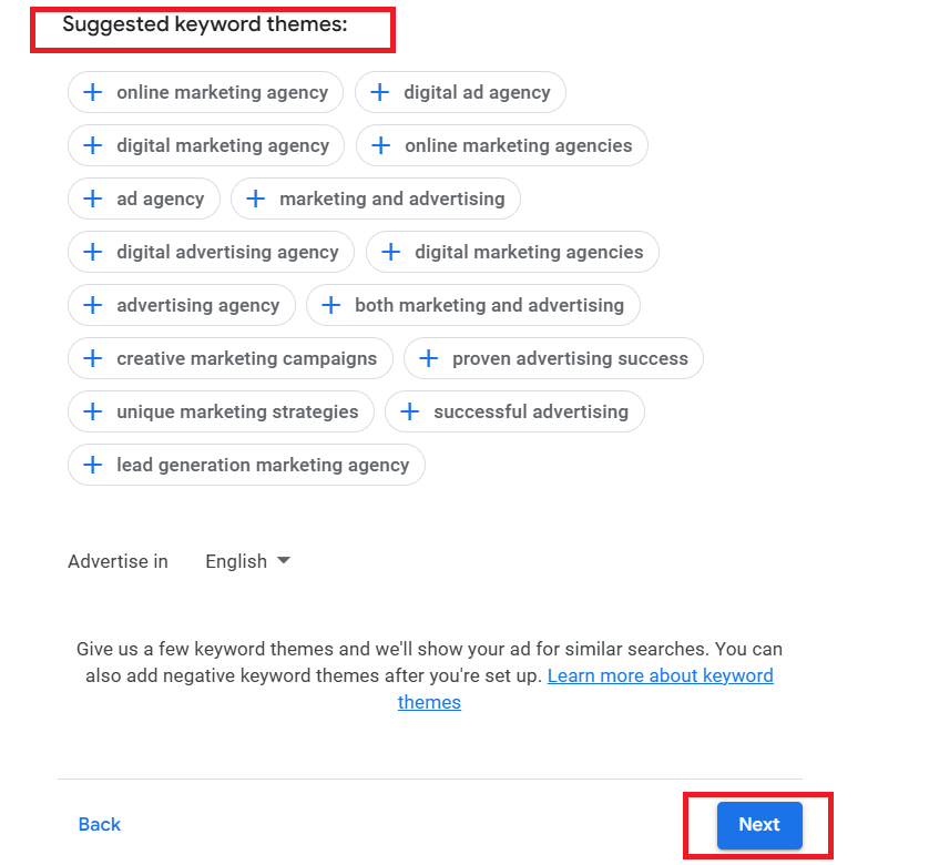 And You have Suggested keyword themes Optional, wonkrew